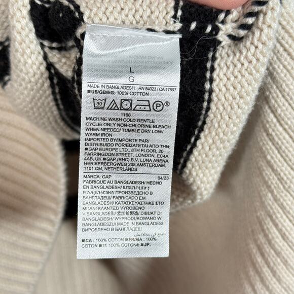 GAP Striped Crewneck Sweater Black Cream Pullover Cotton Fall Knit L Minimalist - Picture 7 of 7